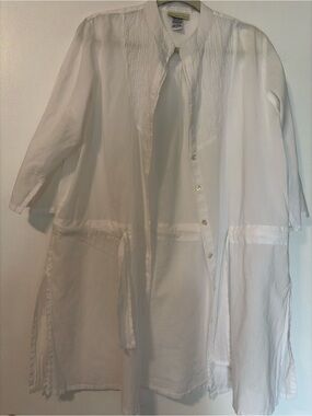 Pineapple Cove White Long-Sleeve Button Front Cotton Dress / Beach Cover Size L